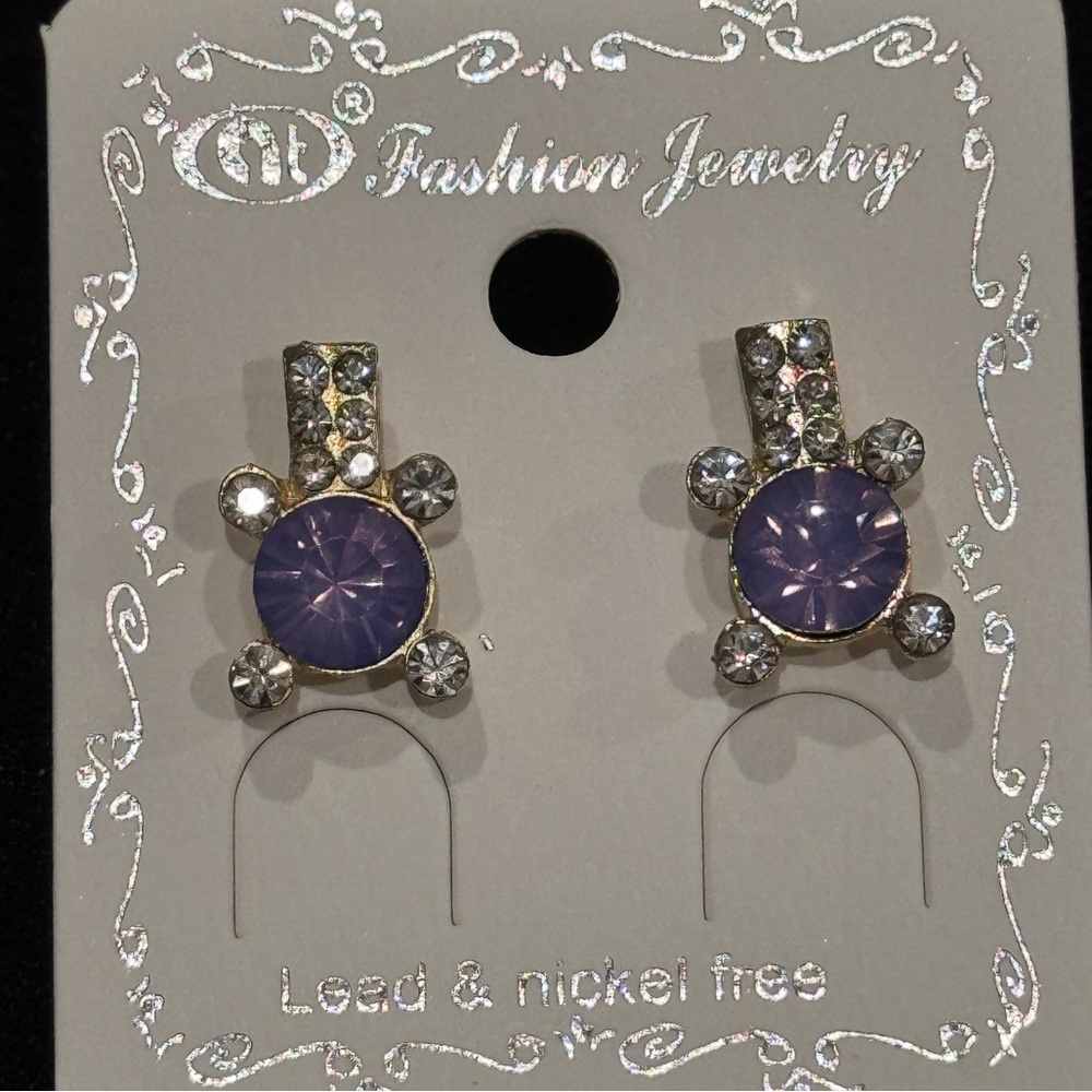NT Fashion Jewelry Purple Crystal Turtle Stud Earrings .75 inch